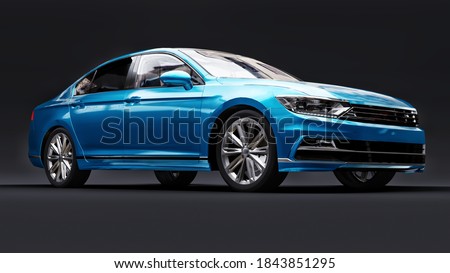 3d rendering of a brandless generic blue car in a black studio environment
