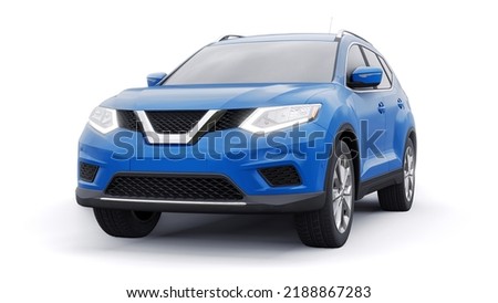 Blue Mid-size family urban SUV car on white background. 3D illustration Photo stock © 