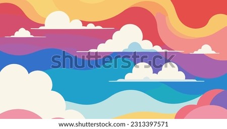 A colorful sky with clouds and a rainbow. clouds flat vector illustration. Multicolored sky