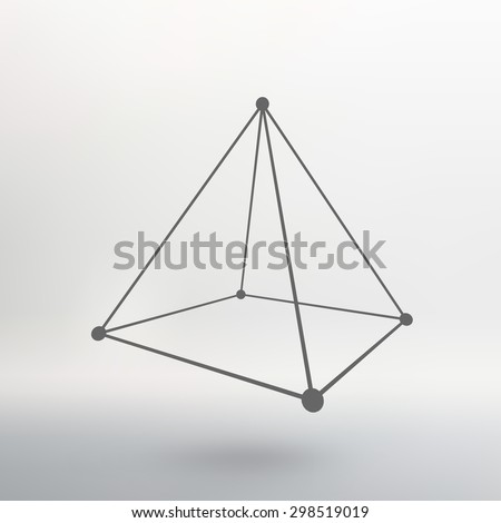 Polygonal pyramid. Pyramid of the lines connected points. Atomic lattice. Driving a constructive solution of the pyramid. White gradient background.