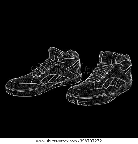 Vector illustration eps 10 of Sport shoes for running. Scope of lines and dots. Molecular lattice. The structural grid of polygons