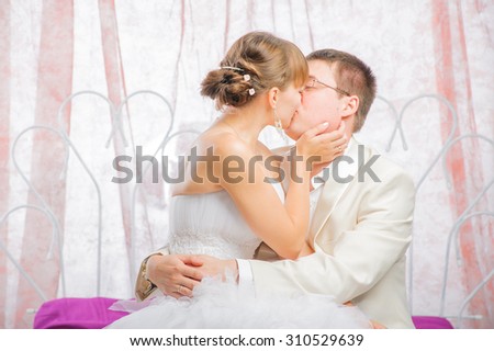 Bride and groom in wedding studio photo session