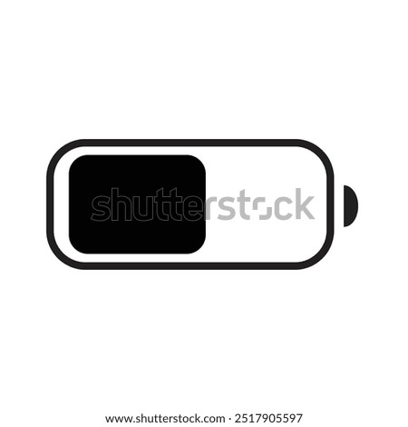 Half charged battery. 50% accumulator. Vector illustration