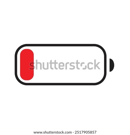 Low battery icon. Red low power indicator. Vector illustration