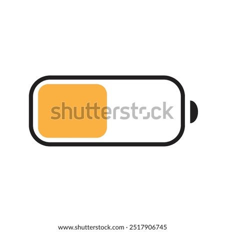 half battery icon. Orange indicator accumulator. 50% power battery. Vector illustration