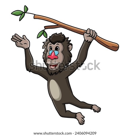 Cute mandrill baboon cartoon on white background