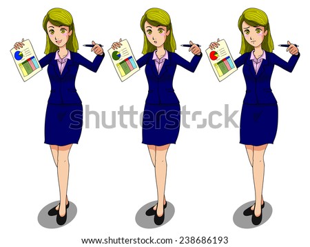 vector cartoon business women with 3 emotions 