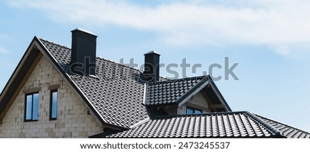 Image, Stock Photo Top of a roof gable with a traffic sign