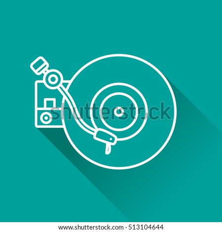 Line flat vector icon with retro electrical audio device vinyl record-player. Analog music. Broadcast. Dj