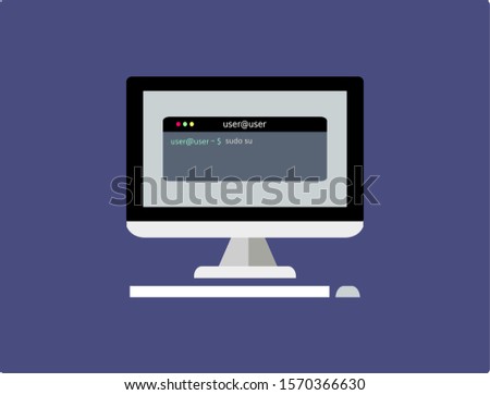 Vector illustration of linux command to superuser on a screen Foto stock © 
