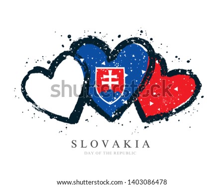 Slovak flag in the form of three hearts. Vector illustration on white background. Brush strokes drawn by hand. Slovakia independence day. Republic Day.