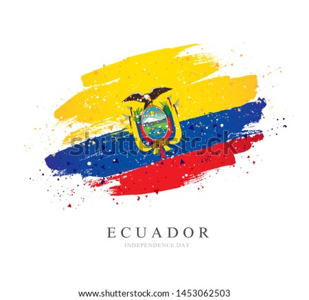 Flag of Ecuador. Vector illustration on white background. Brush strokes drawn by hand. Independence Day.