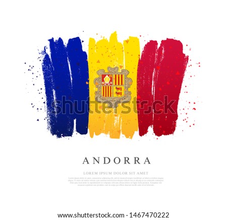 Flag of Andorra. Vector illustration on a white background. Brush strokes are drawn by hand. Independence Day.