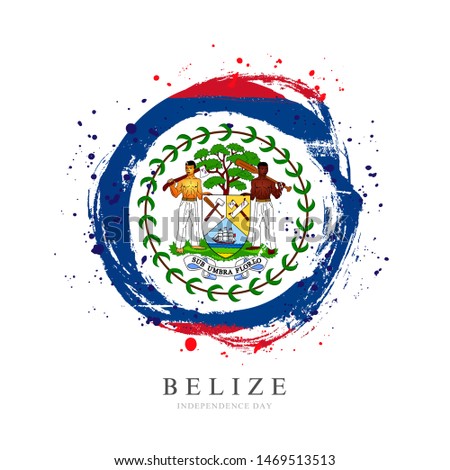 Belize flag in the shape of a big circle. Vector illustration on a white background. Brush strokes are drawn by hand. Independence Day.