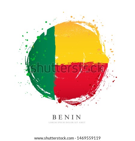 Benin flag in the shape of a big circle. Vector illustration on a white background. Brush strokes are drawn by hand. Independence Day.
