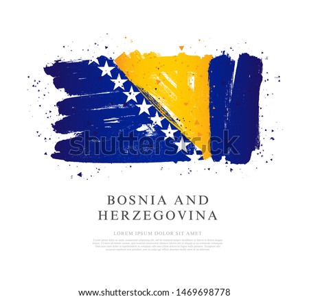 Flag of Bosnia and Herzegovina. Vector illustration on a white background. Brush strokes are drawn by hand. Independence Day.
