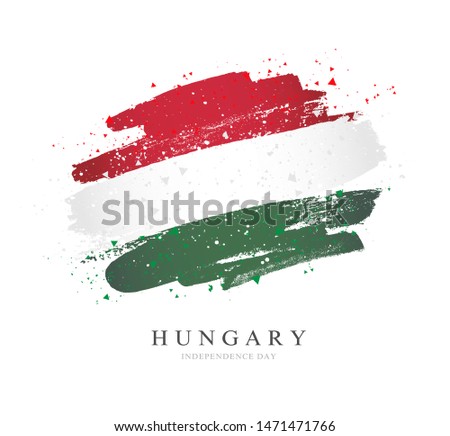 Flag of Hungary. Vector illustration on a white background. Brush strokes are drawn by hand. Independence Day.