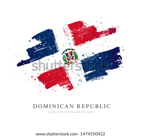 Flag of the Dominican Republic. Vector illustration on a white background. Brush strokes are drawn by hand. Independence Day.