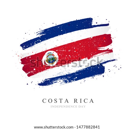 Flag of Costa Rica. Vector illustration on a white background. Brush strokes are drawn by hand. Independence Day.