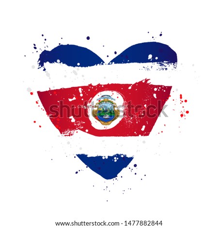 Flag of Costa Rica in the form of a big heart. Vector illustration on a white background. Brush strokes are drawn by hand. Independence Day.