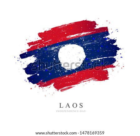 Flag of Laos. Vector illustration on a white background. Brush strokes are drawn by hand. Independence Day.