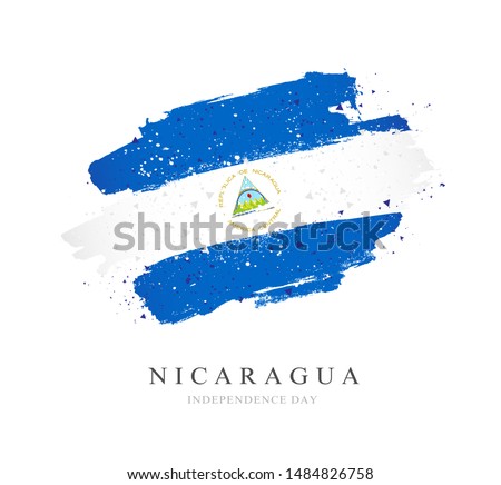 Flag of Nicaragua. Vector illustration on a white background. Brush strokes are drawn by hand. Independence Day.