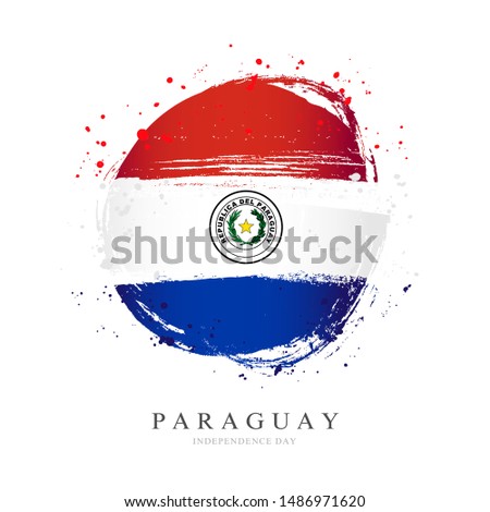 Paraguay flag in the shape of a big circle. Vector illustration on a white background. Brush strokes are drawn by hand. Independence Day.