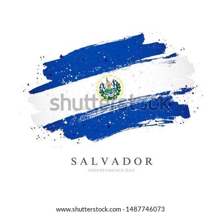 Flag of El Salvador. Vector illustration on a white background. Brush strokes are drawn by hand. Independence Day.