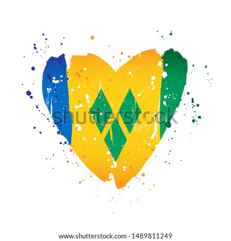 Flag of Saint Vincent and the Grenadines in the form of a big heart. Vector illustration on a white background. Brush strokes are drawn by hand. Independence Day.