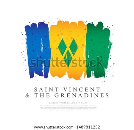 Flag of Saint Vincent and the Grenadines. Vector illustration on a white background. Brush strokes are drawn by hand. Independence Day.