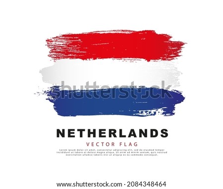 Netherlands flag. Freehand blue, white and red brush strokes. Vector illustration isolated on white background. Dutch flag colorful logo.