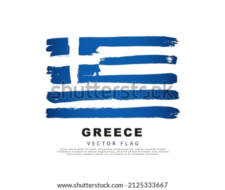 Flag of Greece. Blue and white brush strokes, hand drawn. Vector illustration isolated on white background. Colorful Greek flag logo.