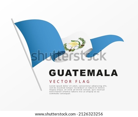 The flag of Guatemala hangs on a flagpole and flutters in the wind. Vector illustration isolated on white background. Colorful Guatemalan flag logo.