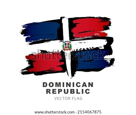 Flag of the Dominican Republic. Colored brush strokes drawn by hand. Vector illustration isolated on white background.