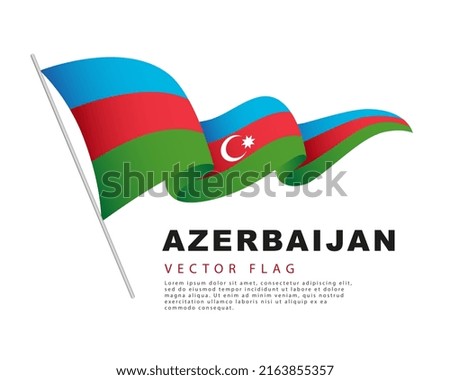 The flag of Azerbaijan hangs on a flagpole and flutters in the wind. Vector illustration isolated on white background. Colorful logo of Azerbaijan flag.