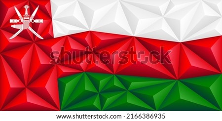 Abstract polygonal background in the form of colorful white, red and green stripes of the Omani flag. Polygonal flag of Oman. Vector illustration.