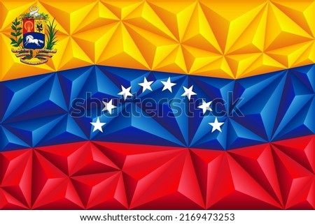 Abstract polygonal background in the form of colorful yellow, blue and red stripes of the Venezuelan flag. Polygonal flag of Venezuela. Vector illustration.