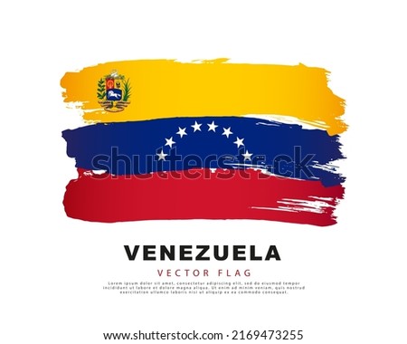 Flag of Venezuela. Yellow, blue and red brush strokes, hand drawn. Vector illustration isolated on white background. Colorful Venezuelan flag logo.