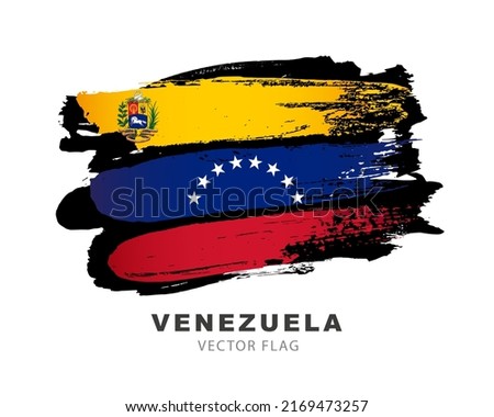 Flag of Venezuela. Colored brush strokes drawn by hand. Vector illustration isolated on white background. Colorful Venezuelan flag logo.