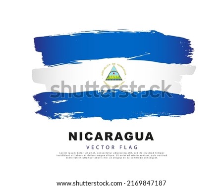 Flag of Nicaragua. Blue and white brush strokes, hand drawn. Vector illustration isolated on white background. Colorful logo of the Nicaragua flag.