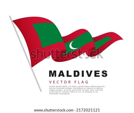The flag of the Maldives hangs on a flagpole and flutters in the wind. Vector illustration isolated on white background. Colorful Maldivian flag logo.