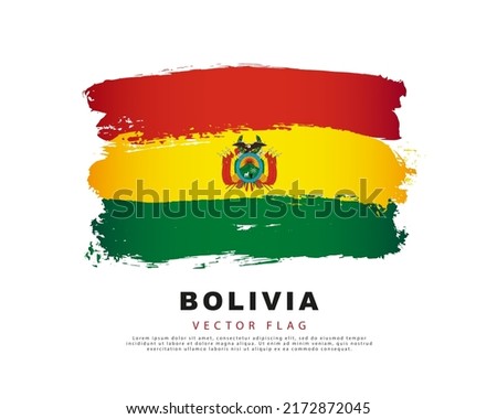 Flag of Bolivia. Red, yellow and green brush strokes, hand drawn. Vector illustration isolated on white background. Colorful logo of the Bolivian flag.