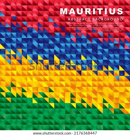 Flag of Mauritius. Abstract background of small triangles in the form of colorful red, blue, yellow and green stripes of the Mauritian flag. Vector illustration.