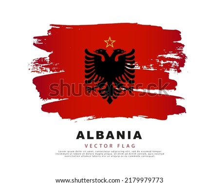 Flag of Albania. Red brush strokes drawn by hand. Vector illustration on a white background. Colorful logo of the Albanian flag.