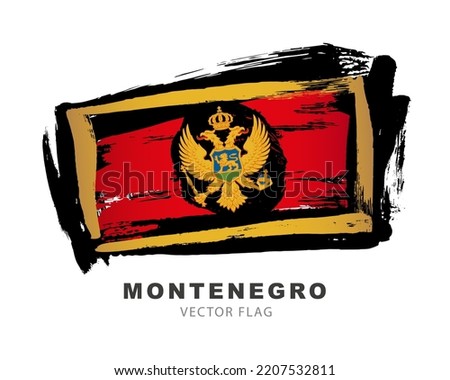 Flag of Montenegro. Colored brush strokes drawn by hand. Vector illustration isolated on white background. Colorful logo of Montenegrin flag.