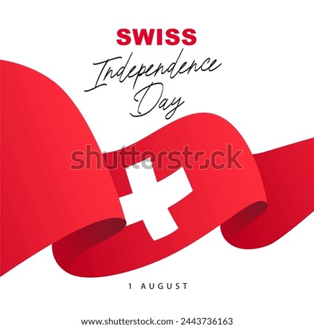 Independence Day in Switzerland - August 1st. The waving Swiss flag. Confederation Day in Switzerland. Vector illustration on a white background.