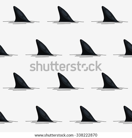 Seamless vector pattern of shark fins on a white background, hand-drawn.