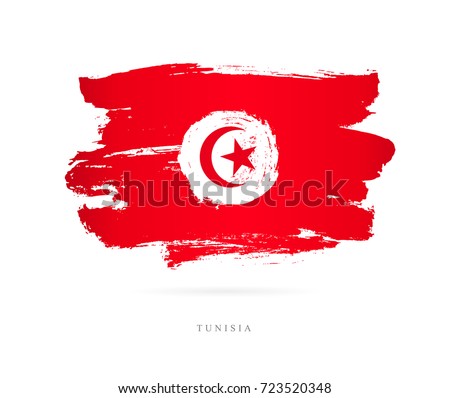 Flag of Tunisia. Vector illustration on white background. Beautiful brush strokes. Abstract concept. Elements for design.