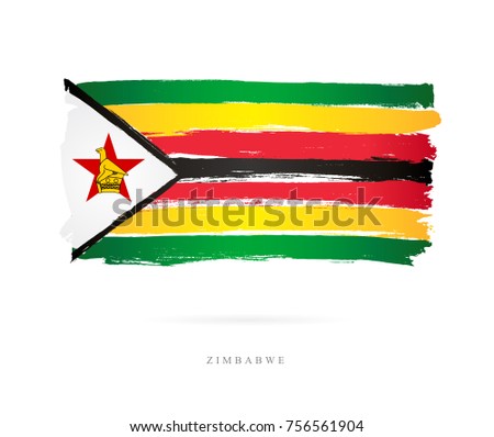 Flag of Zimbabwe. Vector illustration on white background. Beautiful brush strokes. Abstract concept. Elements for design.