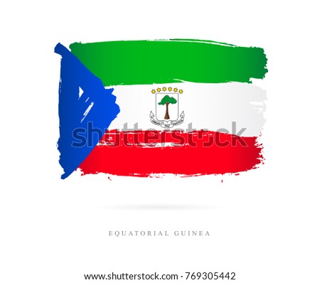 Flag of Equatorial Guinea. Vector illustration on white background. Beautiful brush strokes. Abstract concept. Elements for design.